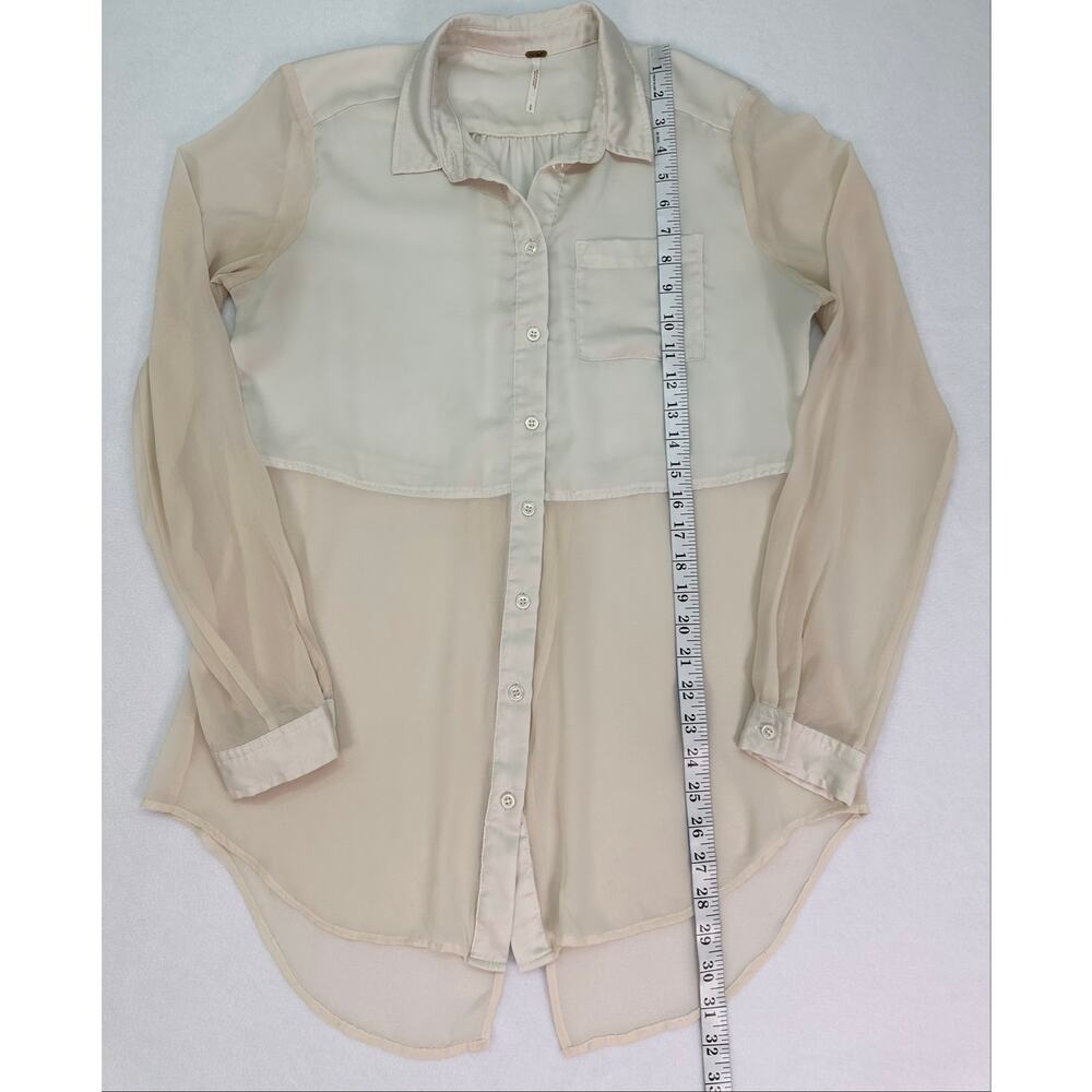 Free People Ivory Sheer Panel Button Up Tunic Top Tuxedo Back Size Small - Picture 9 of 13